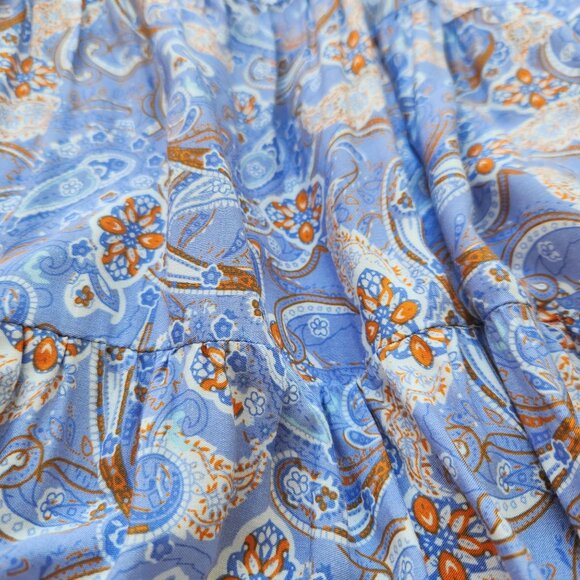In Loom Blue Paisley One-Shoulder Dress Flowy Babydoll Boho Festival Cute Summer - Picture 7 of 12